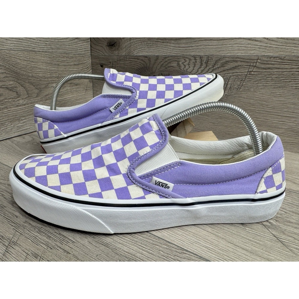 Vans Classic Slip-On Purple White Checkerboard Sneakers Men's 10 Skater Shoes